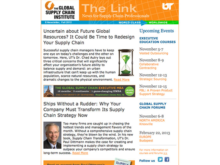 The Link eNewsletter for The Global Supply Chain Institute at the University of Tennessee